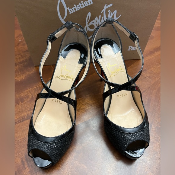 Christian Louboutin Mira Bella 100 Patent Glitter Black Size 36 - Picture 3 of 8